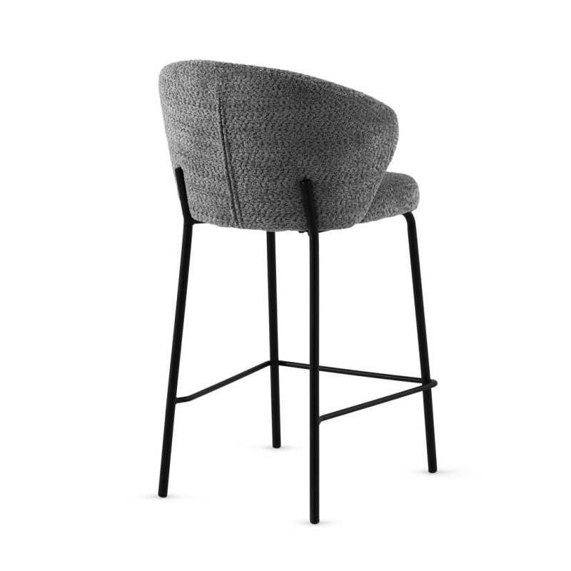 11659 Taburete alto diseño moderno tapizado gris y patas metal negro
