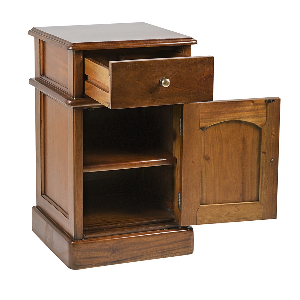 14220 Mesita de noche diseño colonial 40 madera de caoba y tiradores de bronce