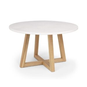 601200 Mesa de comedor redonda diseño nórdico OSAKA Ø140 madera de mango y microcemento