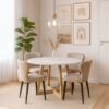 601200 Mesa de comedor redonda diseño nórdico OSAKA Ø140 madera de mango y microcemento