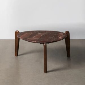 615638 Mesa de centro de diseño Art Decó 85 madera de mango y mármol rojizo formas irregulares