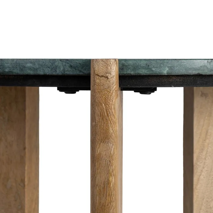 615814 Mesa auxiliar redonda de diseño Art Decó 46 madera de mango y mármol verde