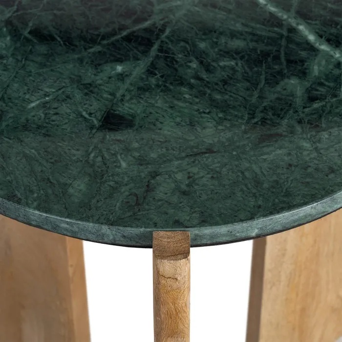 615814 Mesa auxiliar redonda de diseño Art Decó 46 madera de mango y mármol verde