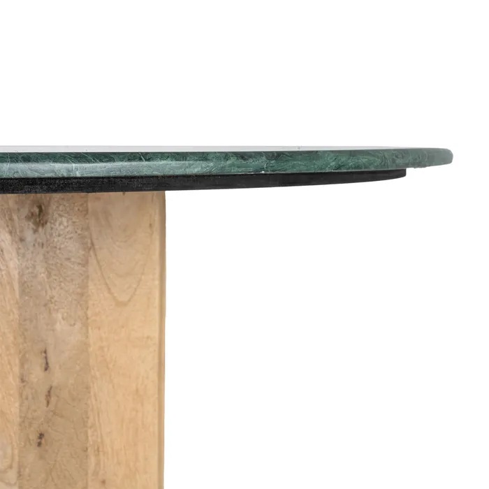 615817 Mesa de comedor redonda de diseño Art Decó 115 madera de mango y mármol verde