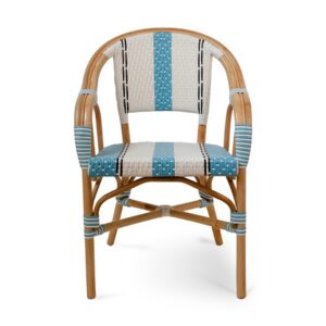920501-AZU Silla con reposabrazos diseño vintage SAN REMO caña natural azul y blanco