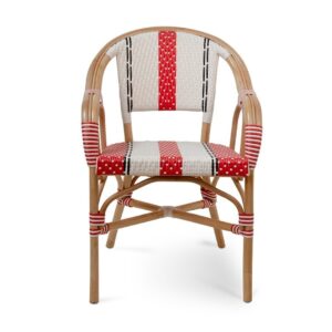 920501-ROJ Silla con reposabrazos diseño vintage SAN REMO caña natural rojo y blanco