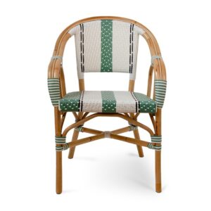 920501-VER Silla con reposabrazos diseño vintage SAN REMO caña natural verde y blanco