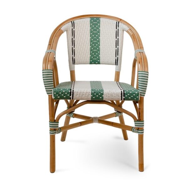 920501-VER Silla con reposabrazos diseño vintage SAN REMO caña natural verde y blanco