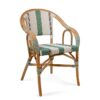 920501-VER Silla con reposabrazos diseño vintage SAN REMO caña natural verde y blanco
