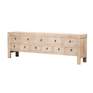 BK063 Cómoda de gran tamaño diseño rústico oriental 290 madera de pino acabado natural
