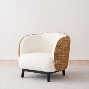 Butaca diseño redondeada boucle blanco madera