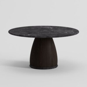 ELORA Mesa de comedor redonda diseño moderno 150 madera fresno oscuro y sobre de piedra
