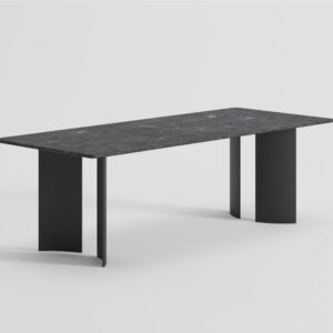 EZIO Mesa de comedor gran tamaño diseño moderno 240 metal negro y sobre de piedra