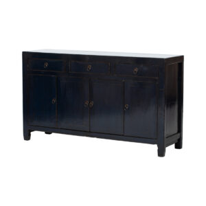 GM764 Aparador de diseño rústico oriental 158 madera reciclada de pino acabado negro