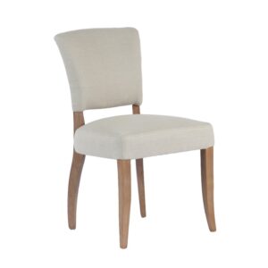 LUISA Silla de diseño clásico madera de roble y lino beige con tachuelas en contorno