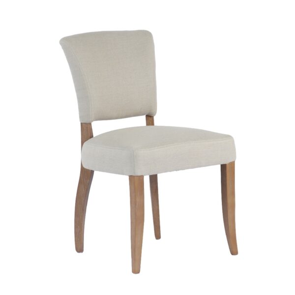 LUISA Silla de diseño clásico madera de roble y lino beige con tachuelas en contorno