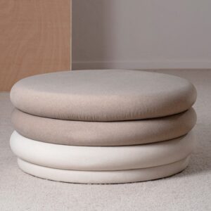 Pouff de diseño redondo aros topo y marfil