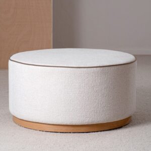 Pouff de diseño redondo márfil y topo madera fresno