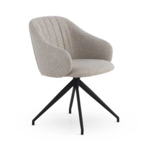 11637 Silla giratoria con reposabrazos diseño moderno metal negro y tapizado beige