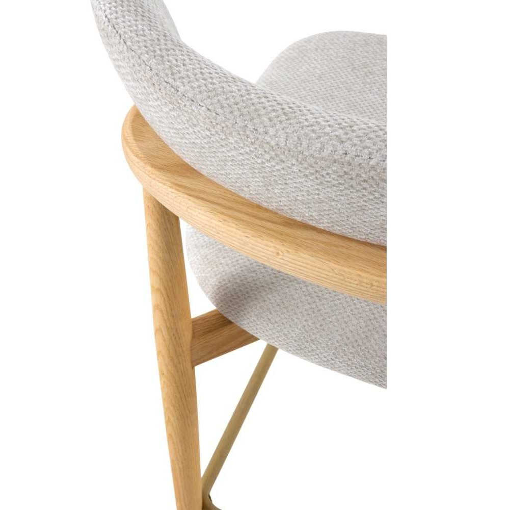 11681 Taburete alto de diseño nórdico madera de roble natural y tapizado blanco