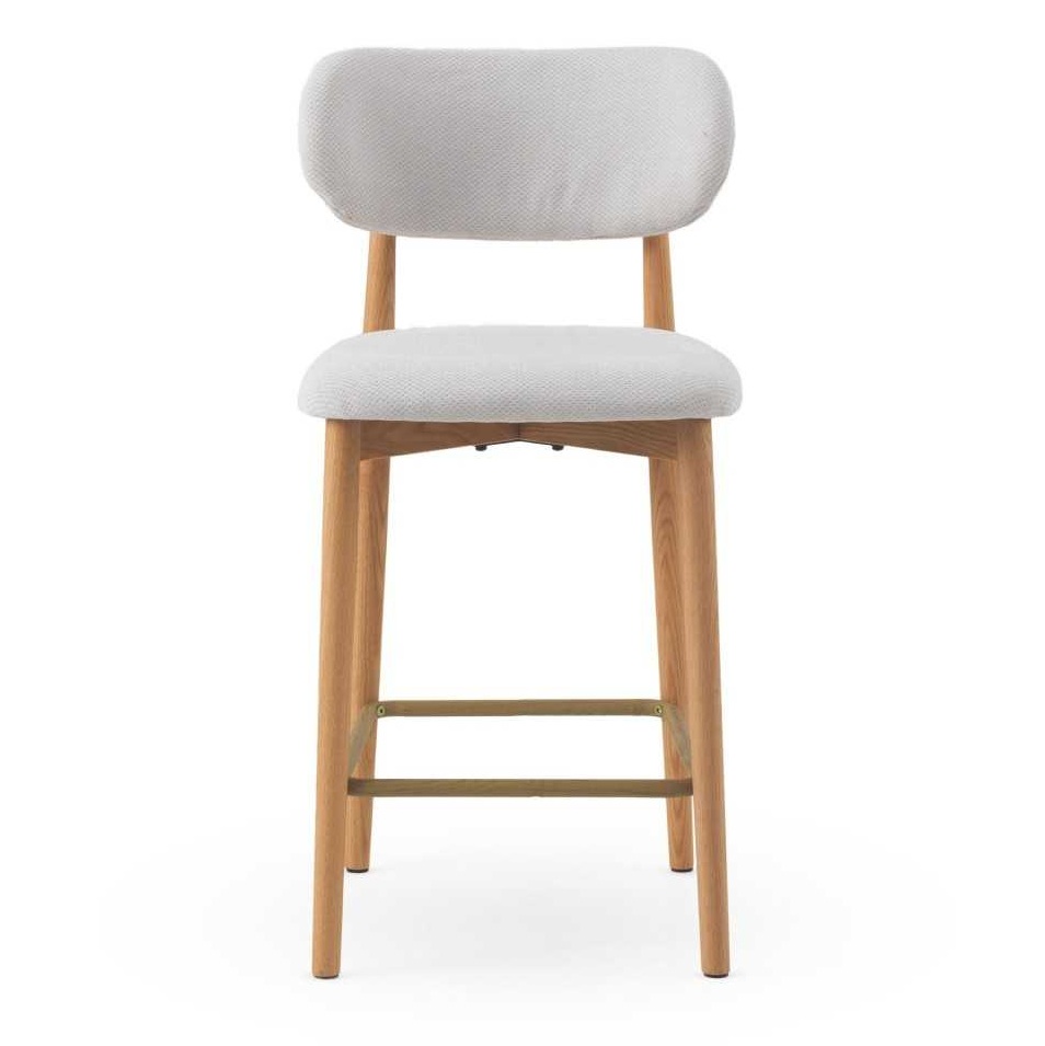 11681 Taburete alto de diseño nórdico madera de roble natural y tapizado blanco