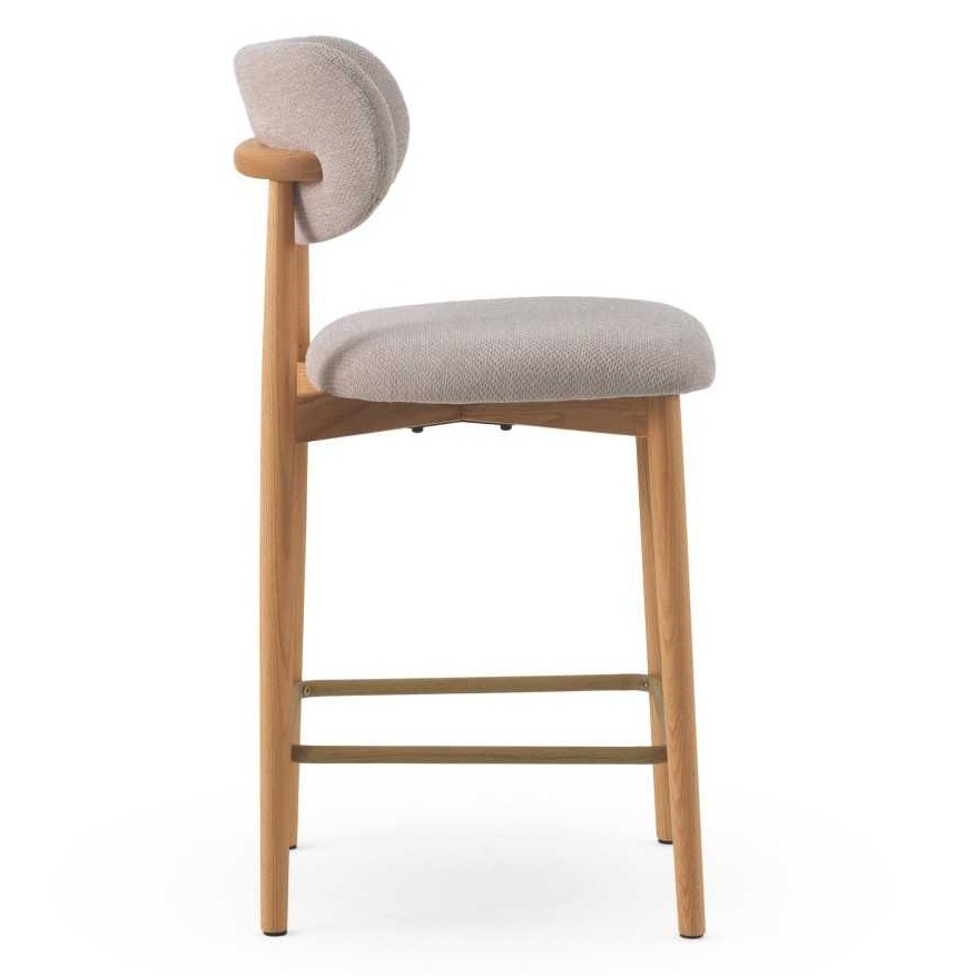 11682 Taburete alto de diseño nórdico madera de roble natural y tapizado topo