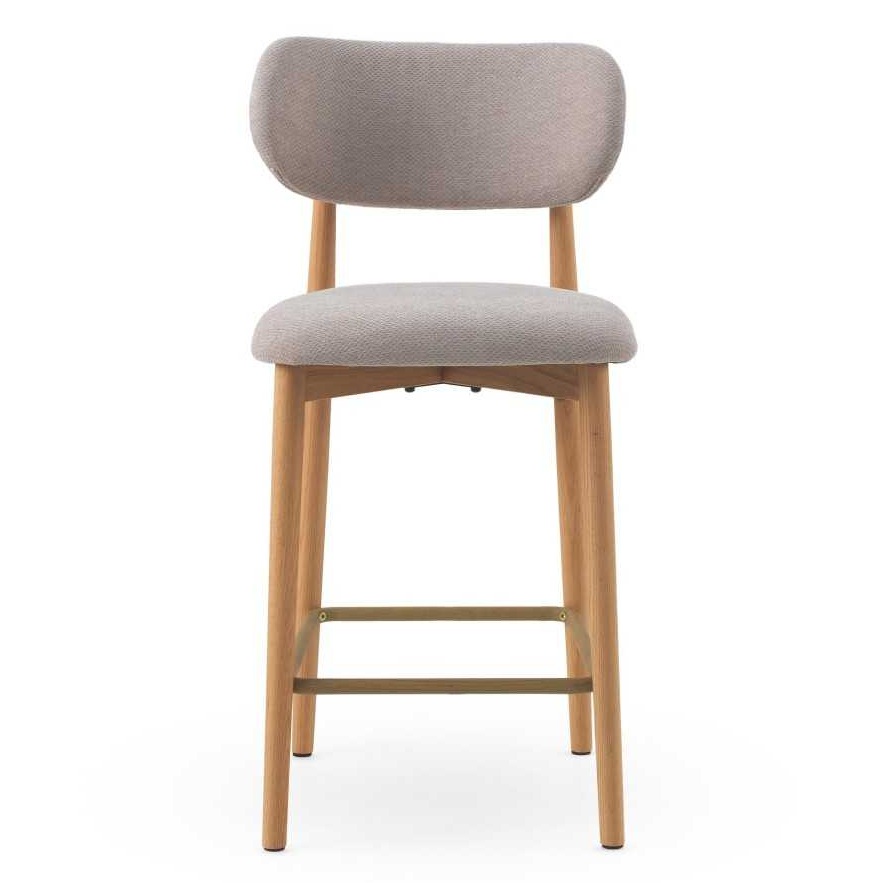 11682 Taburete alto de diseño nórdico madera de roble natural y tapizado topo