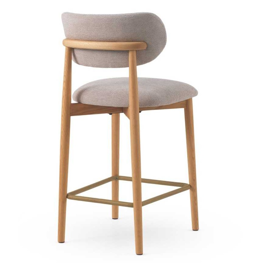 11682 Taburete alto de diseño nórdico madera de roble natural y tapizado topo