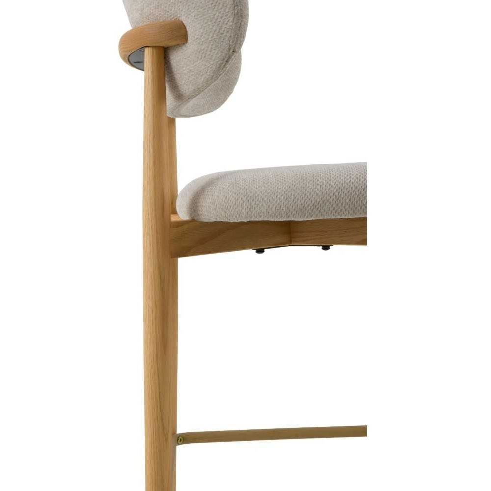 11682 Taburete alto de diseño nórdico madera de roble natural y tapizado topo
