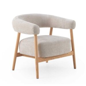 11685 Sillón butaca con reposabrazos diseño nórdico madera de roble y tapizado blanco