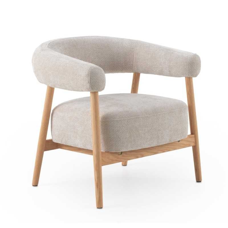 11685 Sillón butaca con reposabrazos diseño nórdico madera de roble y tapizado blanco