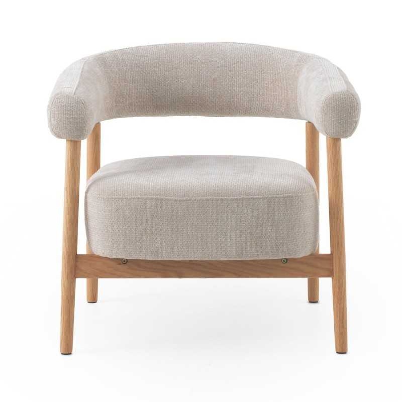 11685 Sillón butaca con reposabrazos diseño nórdico madera de roble y tapizado blanco