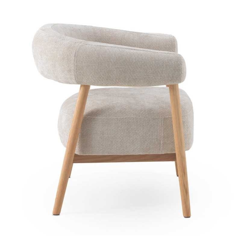11685 Sillón butaca con reposabrazos diseño nórdico madera de roble y tapizado blanco