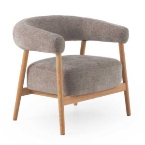 11686 Sillón butaca con reposabrazos diseño nórdico madera de roble y tapizado topo