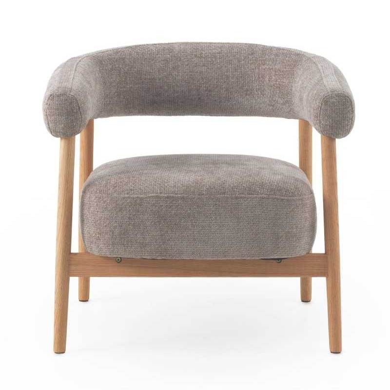 11686 Sillón butaca con reposabrazos diseño nórdico madera de roble y tapizado topo