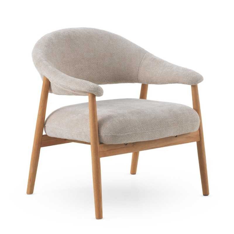 11687 Sillón butaca con reposabrazos diseño nórdico madera de roble y tapizado blanco