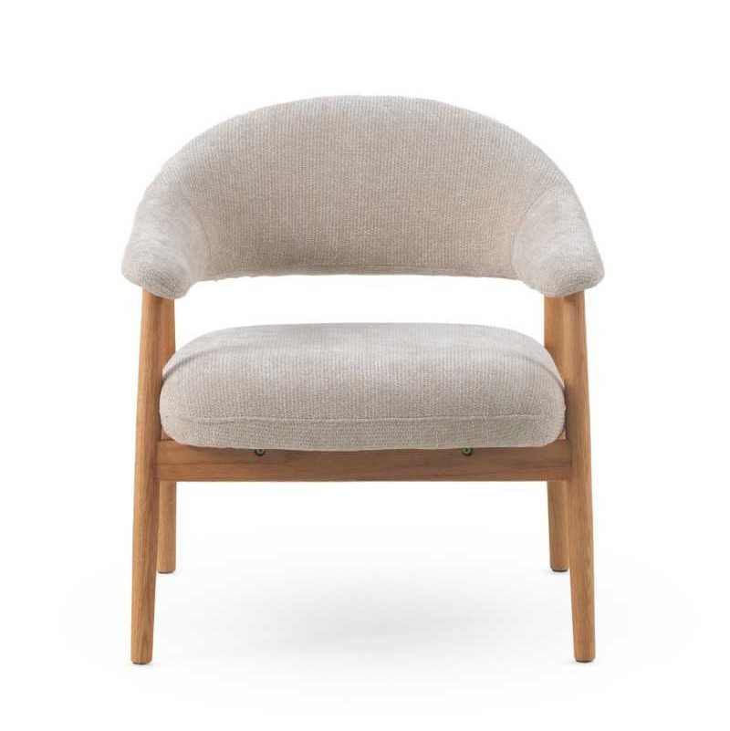 11687 Sillón butaca con reposabrazos diseño nórdico madera de roble y tapizado blanco