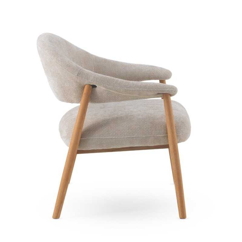 11687 Sillón butaca con reposabrazos diseño nórdico madera de roble y tapizado blanco