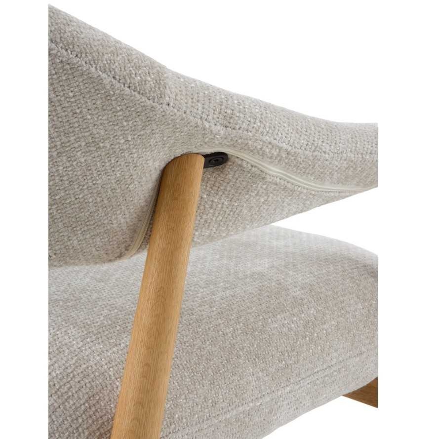 11687 Sillón butaca con reposabrazos diseño nórdico madera de roble y tapizado blanco