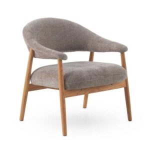 11688 Sillón butaca con reposabrazos diseño nórdico madera de roble y tapizado topo