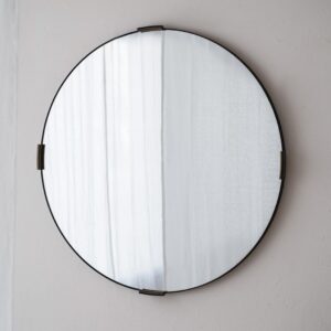 34BH25021 Espejo redondo diseño moderno 122 marco metal negro con detalles dorado