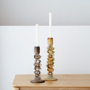 34DL25272 Set de 2 candelabros diseño moderno ALDAN cristal ámbar y verde