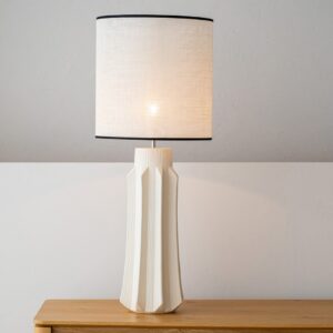 34JZ25051 Lámpara de sobremesa diseño moderno GRECIA 80 cerámica blanco y pantalla con ribete