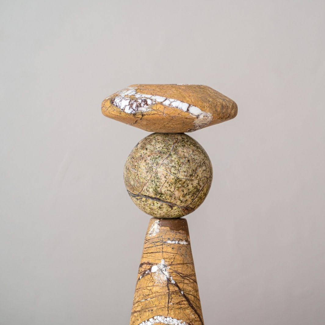 34K25502 Set de 2 candelabros diseño moderno CEIBE mármol tonos marrones y verdes