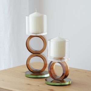 34PH25033 Set de 2 candelabros diseño moderno OURO cristal ámbar y verde