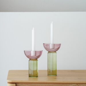 34PH25349 Set de 2 candelabros diseño moderno ULLA cristal verde y burdeos