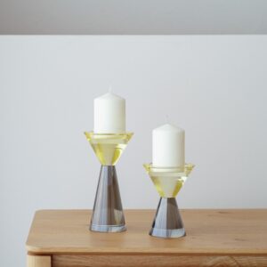 34PH25497 Set de 2 candelabros diseño moderno VAL cristal gris ahumado y amarillo