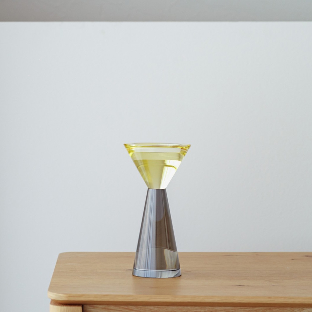 34PH25497 Set de 2 candelabros diseño moderno VAL cristal gris ahumado y amarillo