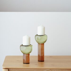 34PH25668 Set de 2 candelabros diseño moderno SAR cristal ámbar y verde