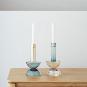 34PH25834A Set de 2 candelabros diseño moderno CLEO cristal champagne y turquesa